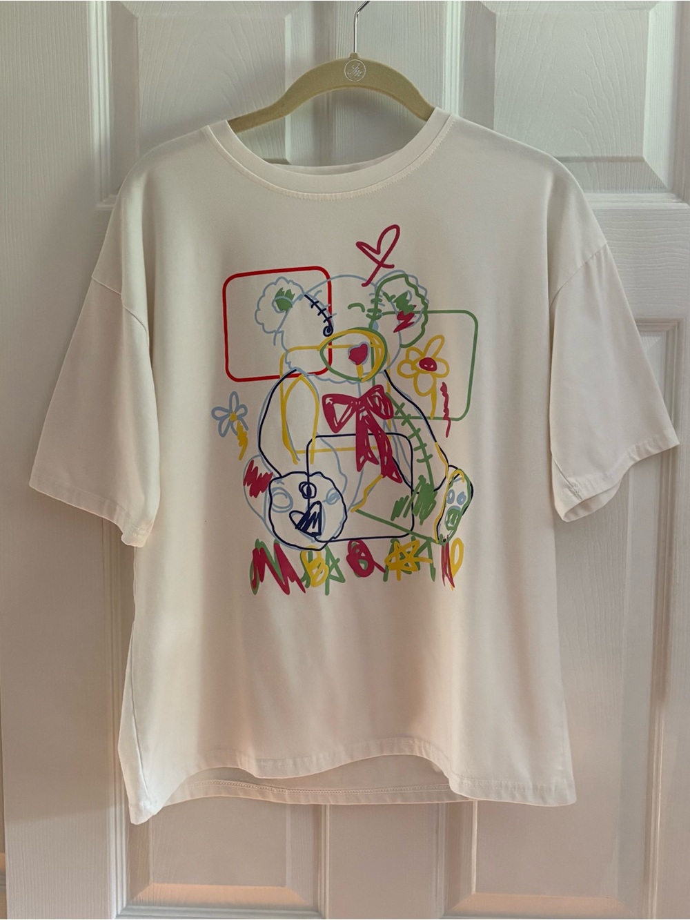 Skateboard Frog Women’s Harajuku Bear Graphic T-Shirt Off-White Medium